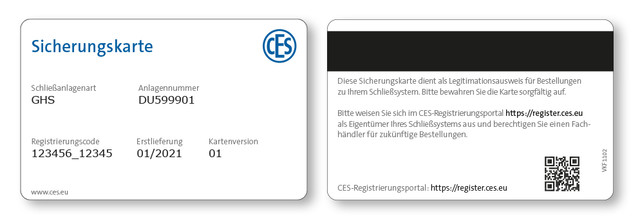 CES Sicherungskarte Registrierung